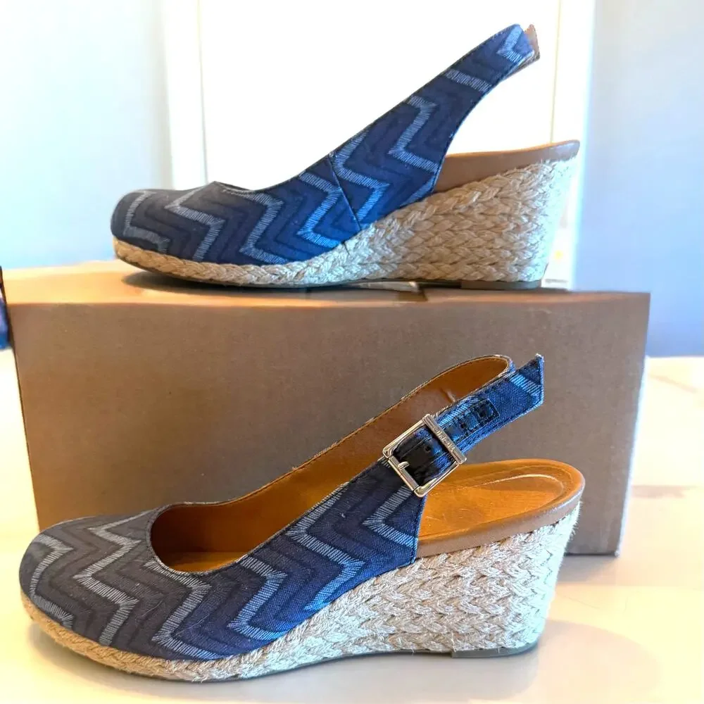 Vionic Aruba Coralina Navy Blue Chevron Espadrilles Wedge Sandals Like New 7 - Picture 1 of 8